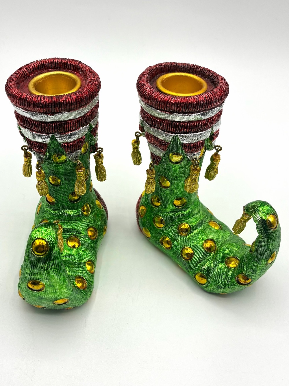 Boston Warehouse Whimsical Christmas Elf Shoes Taper Candle Holders Set of 2